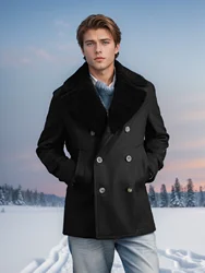 Autumn and winter men's woolen coats cashmere fur collar double-breasted men's coats slim woolen coats