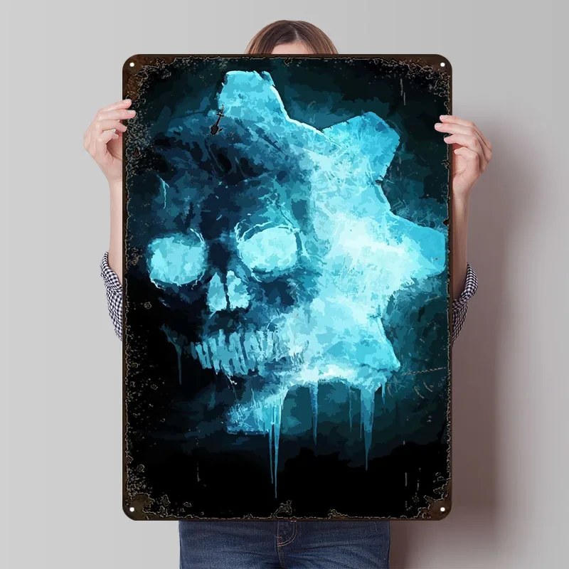 Letreros de hojalata Gear of War, carteles de juegos y fantasía, decoraciones para habitación, letrero de Metal personalizado para decoración artística de pared, decoración de baño