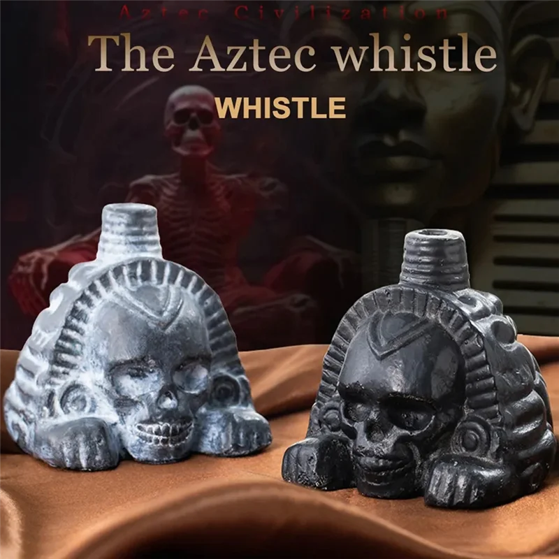 Silbato de muerte azteca de B24C-azteca, silbato de muerte aterrador azteca, silbato de fantasma, cabeza de calavera, accesorio de ruido para fiesta, resina, regalo de Halloween, negro