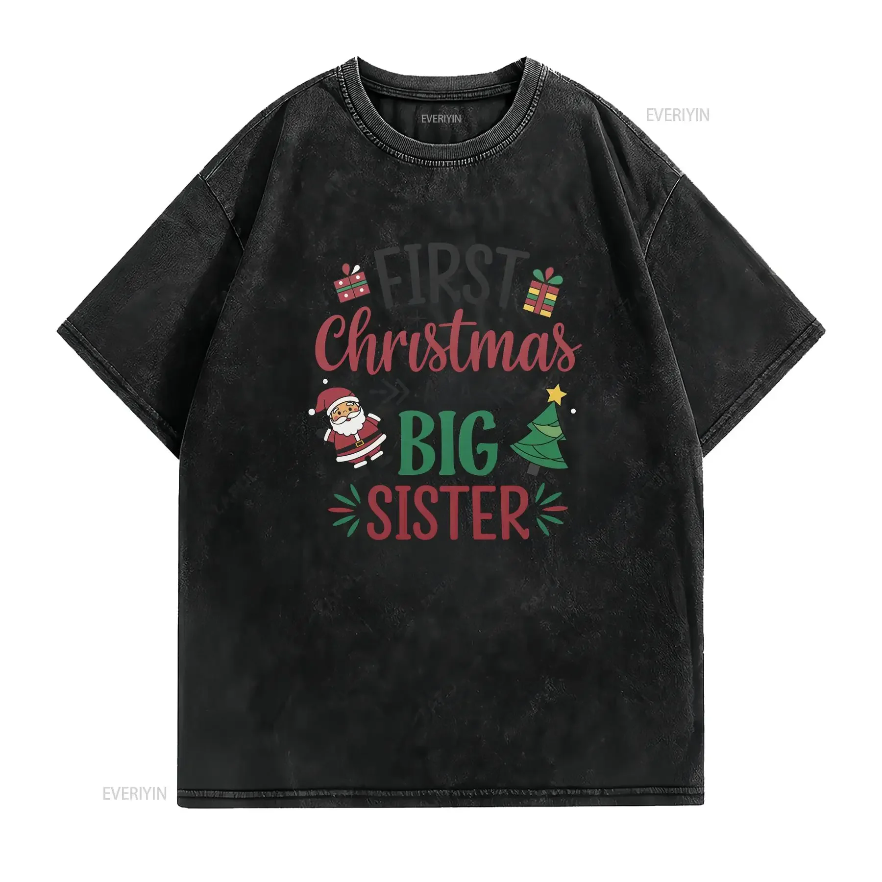 First Christmas as a Big Sister T Shirt Fun Holiday Festive Cute for Girls vintage Washed designer clothes Slightly Stretched