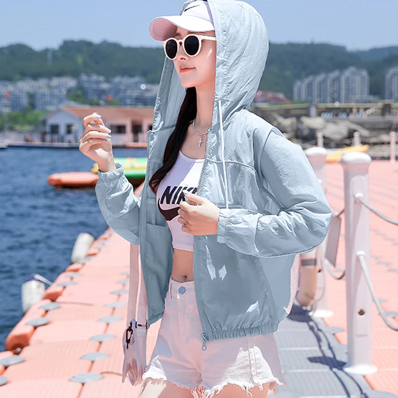 Neue Langarm Transparent Jacke Frauen Sommer Lose Dünne Sonnencreme Mit Kapuze Cropped Mäntel Zip Up