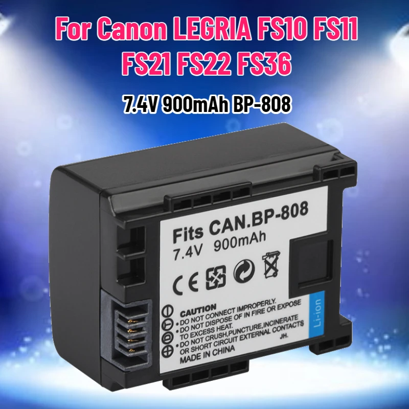 7.4V 900mAh BP-808 Battery for Canon LEGRIA FS10 FS11 FS21 FS22 FS36 FS37 FS46 FS100 FS200 FS306 FS406 Camera