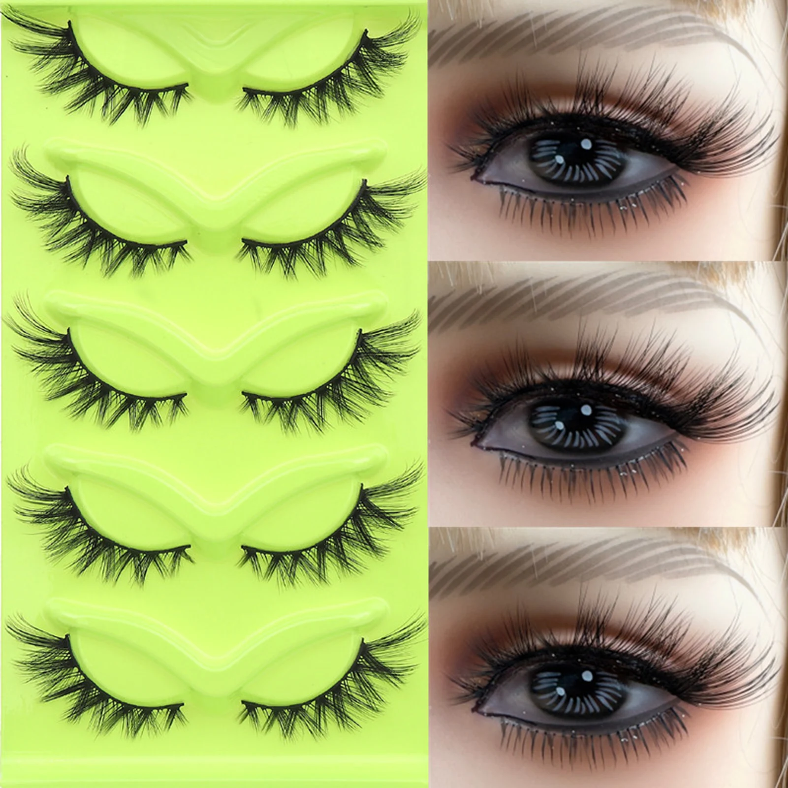 5 أزواج الثعالب الطبيعية تطول الرموش الصناعية كامل قطاع عيون القط سميكة لاش ثلاثية الأبعاد متعدد الطبقات الشباك تأثيري Wispy الرموش