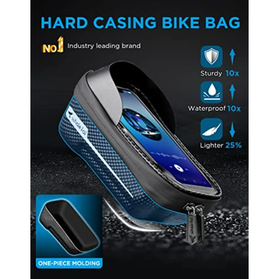 Bike Frame Bag Waterproof, 3D Eva Hard Shell, Bike Phone Holder, Bicycle Top Tube Bag, Cycling Pouch with Rain Cover, Bike Acco