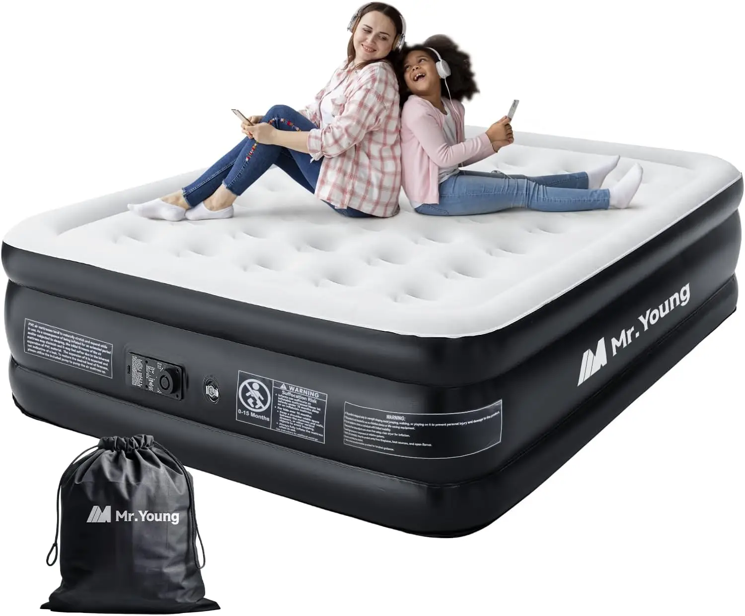 

Queen Air Mattress with Built-in Pump for Guest, 20" Tall Raised Height Inflatable Air Bed with Carrying Bag for Camping