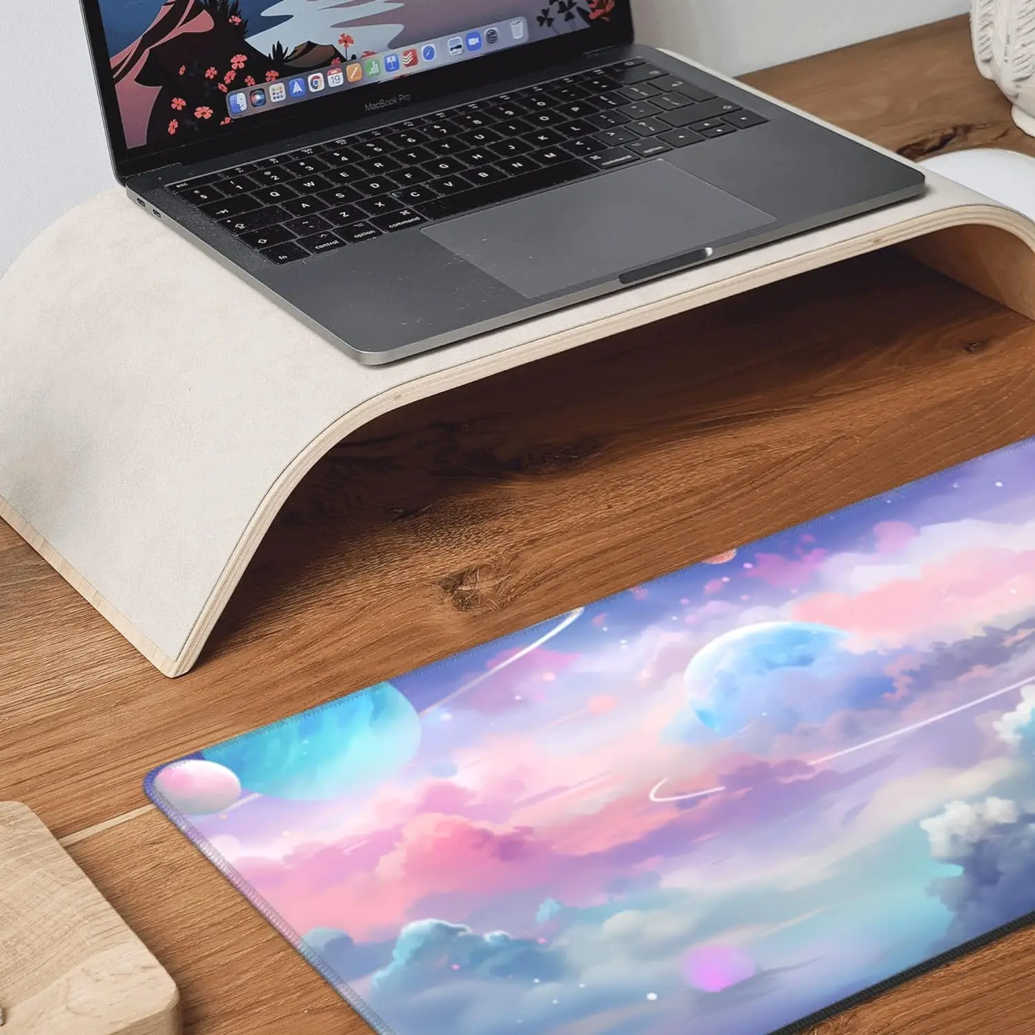 Pink Planet Galaxy Mouse Pad Large Pink Kawaii Gaming Mouse Pad Big Extended Desk Protector for Home Office Work 31.5x11.8 Inch