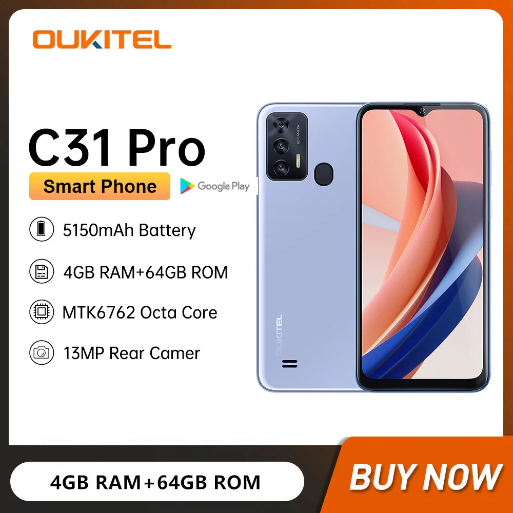 

OUKITEL C31 Pro 4G Smartphone Octa-core 4GB+64GB 13MP Camera Android 12 Mobile Phone 5150mAh Battery 6.517Inch Display Cellphone