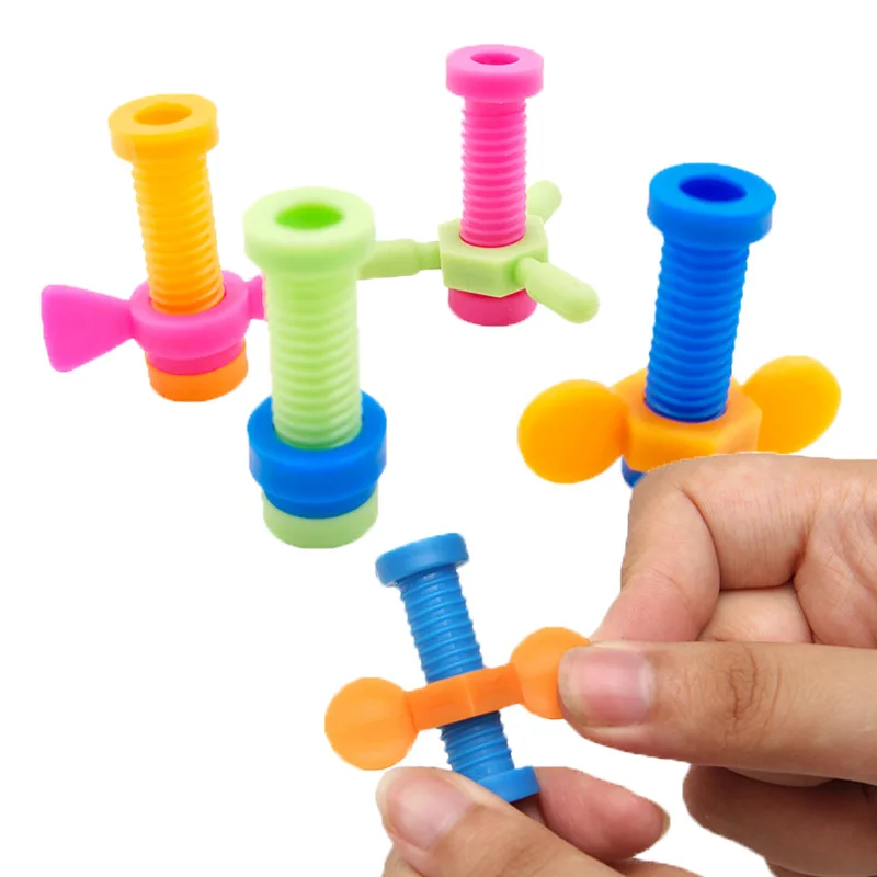 Kids 4pcs Colorful ABS Screwing Toy Rotating Screw Pencil Cases Sensory Anti Stress Relief Fidget Toys for Autism Children Gifts