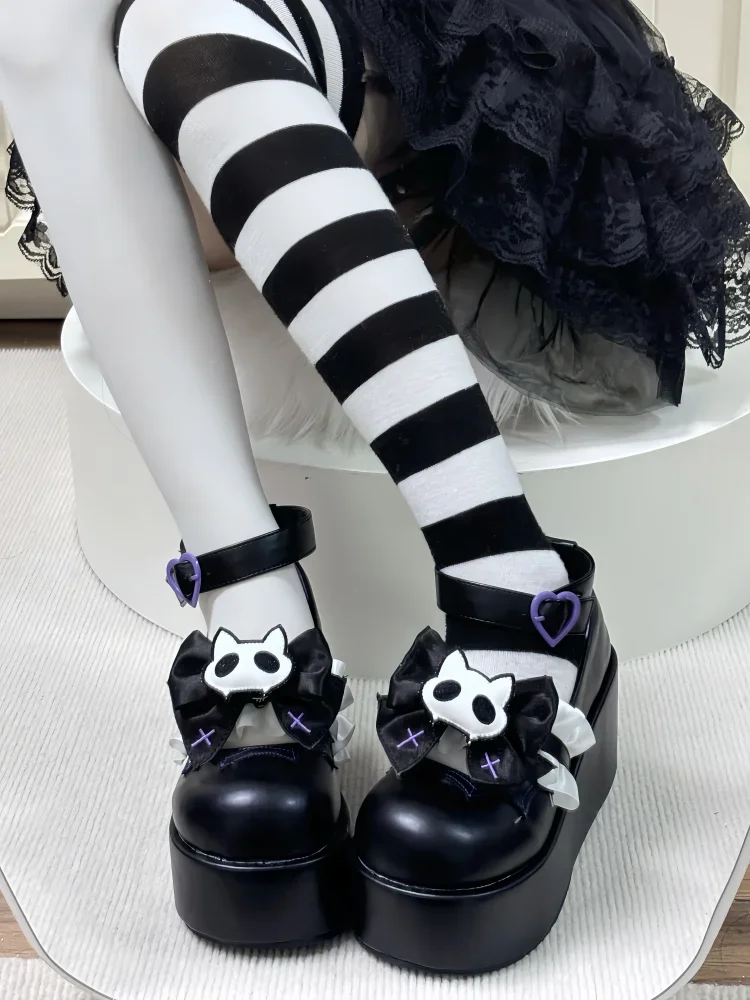 Night Cat Skull Original Japanese Shallow Mouth Thick Soled Shoes Subculture Versatile Sponge Cake Shoes Lolita Girls' Shoes
