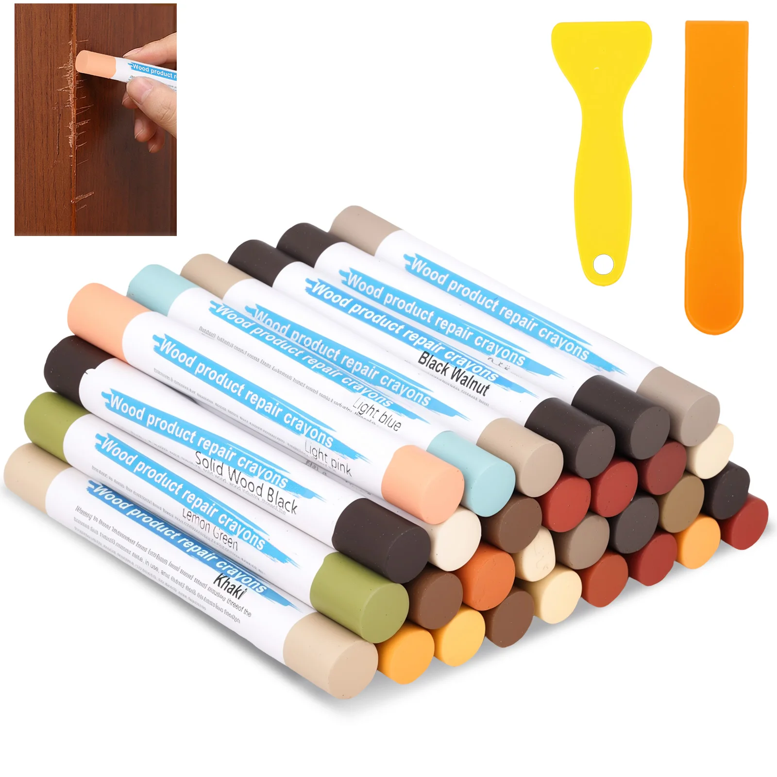 

32/22 Pcs Wood Filler Stick Multi-colors Wood Filler Putty Stick Furniture Repair Kit for Baseboard Cabinet Door Laminate Floor