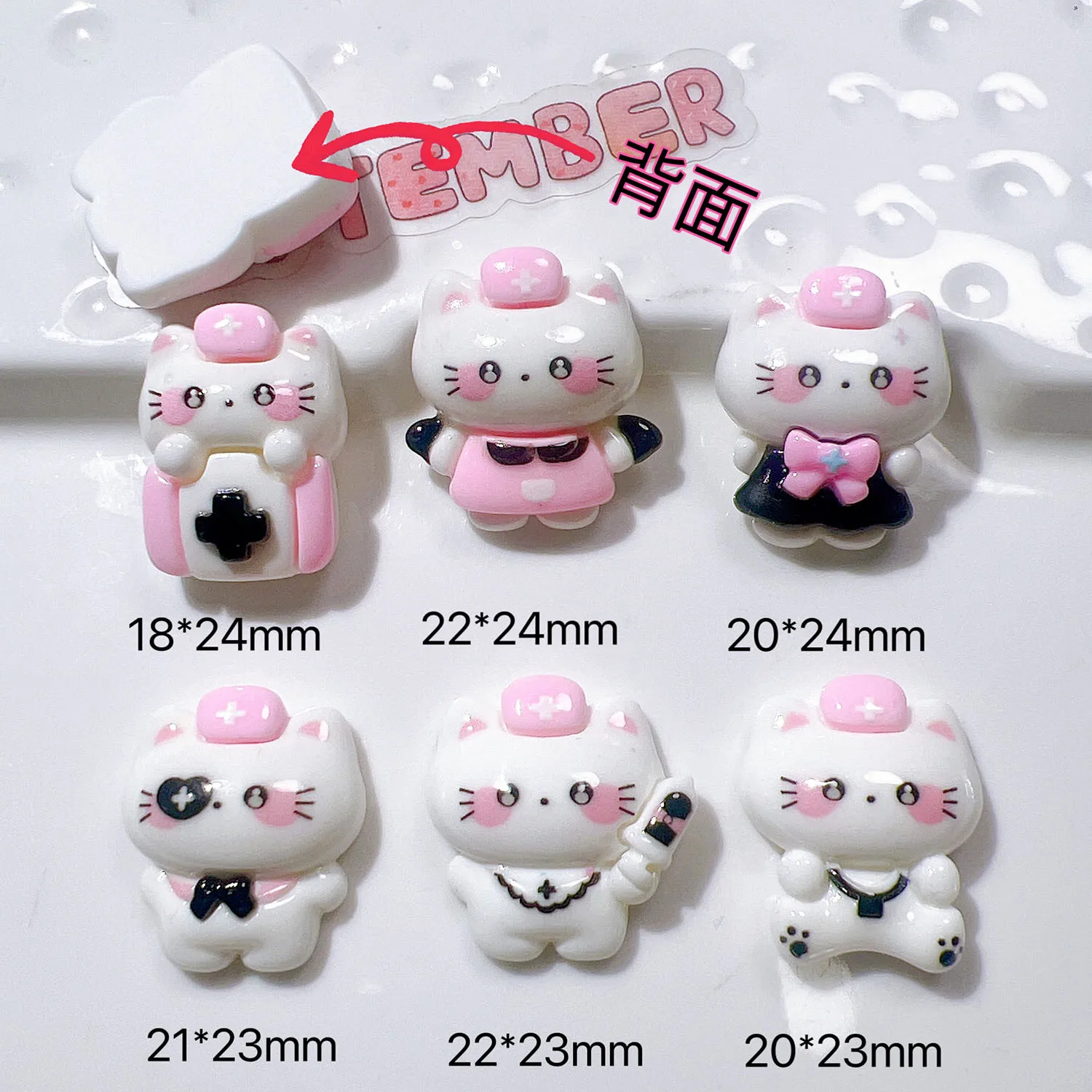 10Pcs New Kawaii Cartoon nurse kitten Series Flat Bottom Scrapbook DIY Jewelry Craft Decoration