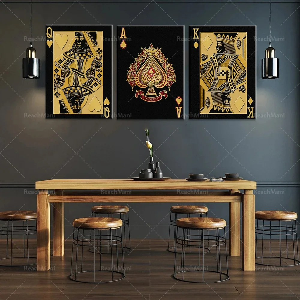 King Queen Canvas King Playing Card Printing Wall Decoration, Game Room Printing Heart King Poker Poster Spades Club Playing Car