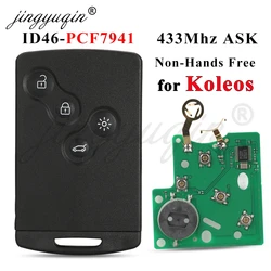 jingyuqin Car Remote Key For Renault Koleos 2008-2016 ID46 PCF7941 433Mhz ASK Non-Hands Free Keyless Card Control Fob 4 Buttons