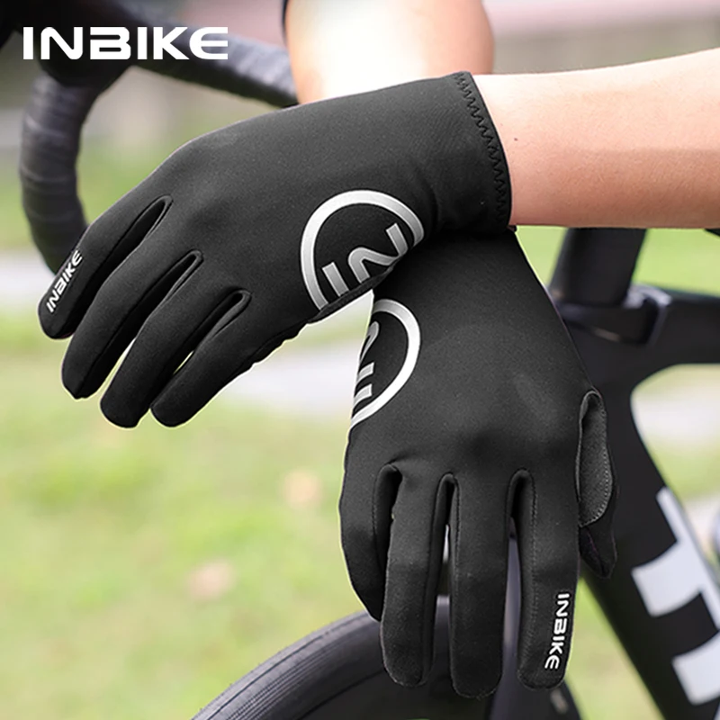 

INBIKE термофлисовые велосипедные перчатки с полным пальцем, зимние велосипедные перчатки с сенсорным экраном, противоударное дорожное снаряжение для горного велосипеда для мужчин