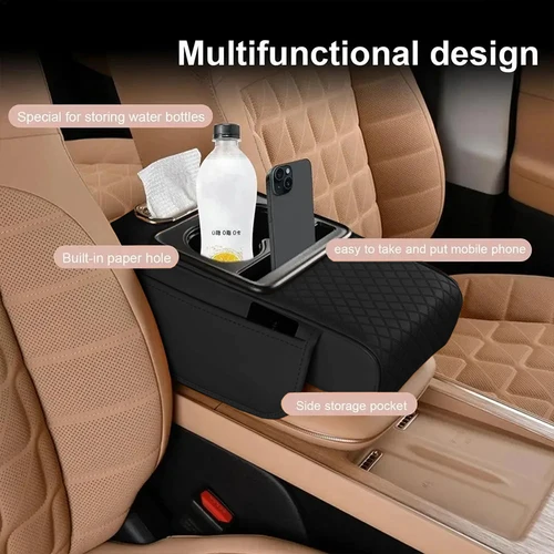 Imagen 2 del producto Cojín para reposabrazos de consola central de coche con 2 portavasos, almohadilla elevadora para reposabrazos, funda de almohada Amrest para todas las estaciones
