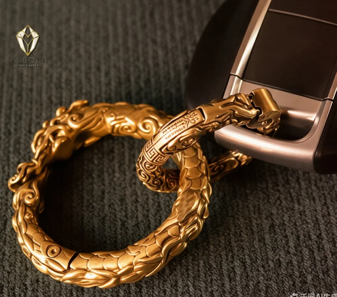 Chinese Style Brass Qiankun Ring Keychain with Yin Yang Symbol - Retro Car Pendant & Necklace Charm