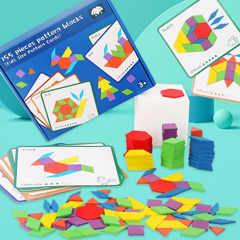 Colorful Shapes Creative Puzzle Toy Large Cards Assemble patterns with diverse geometric blocks Kids unleash their imagination f