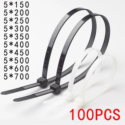 100pcs nylon tie - up con cable de plástico autobloqueo tie - up con cable de fijación envuelto con cremallera tie - up con cable negro y blanco 5mm * 200mm 300mm 400mm 500mm 700mm