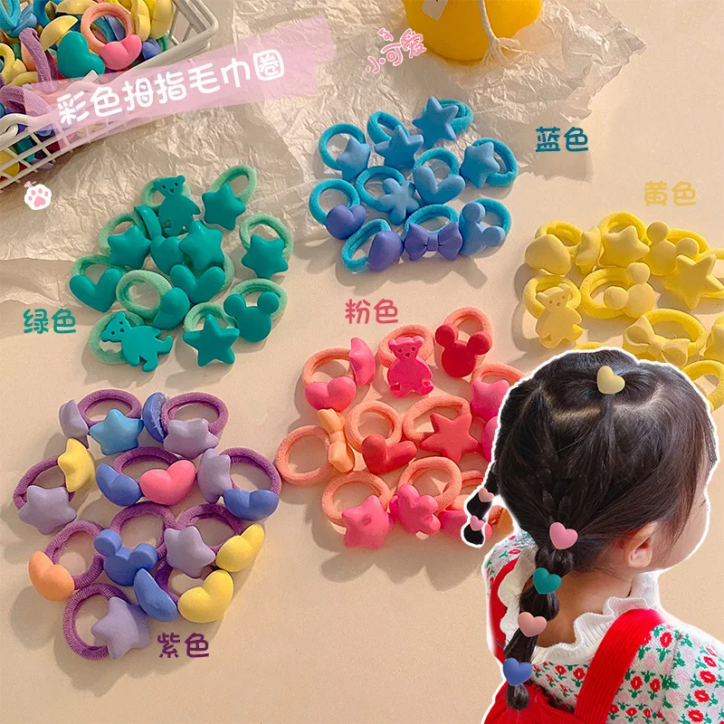 10pcs/set Lovely Thumb Hair Ropes Baby Girls Colorful Star Bowknot Rubber Bands Ponytail Holder Scrunchie Baby Headress