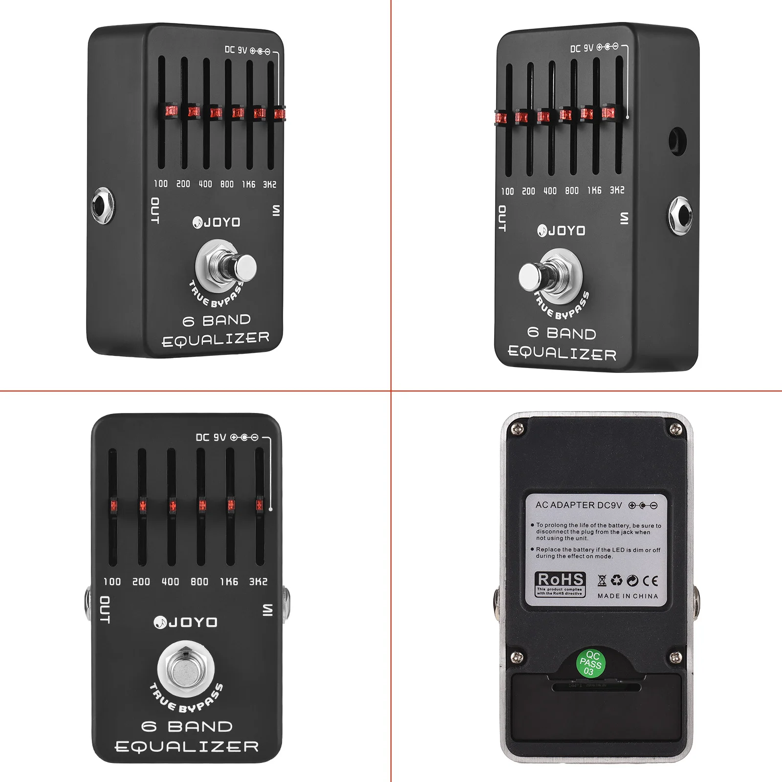 JOYO 6 밴드 EQ 기타 페달 이퀄라이저 이펙트 페달, 일렉트릭 기타 이펙트 페달, 트루 바이패스 DC 9V 배터리 지원, 6.35mm