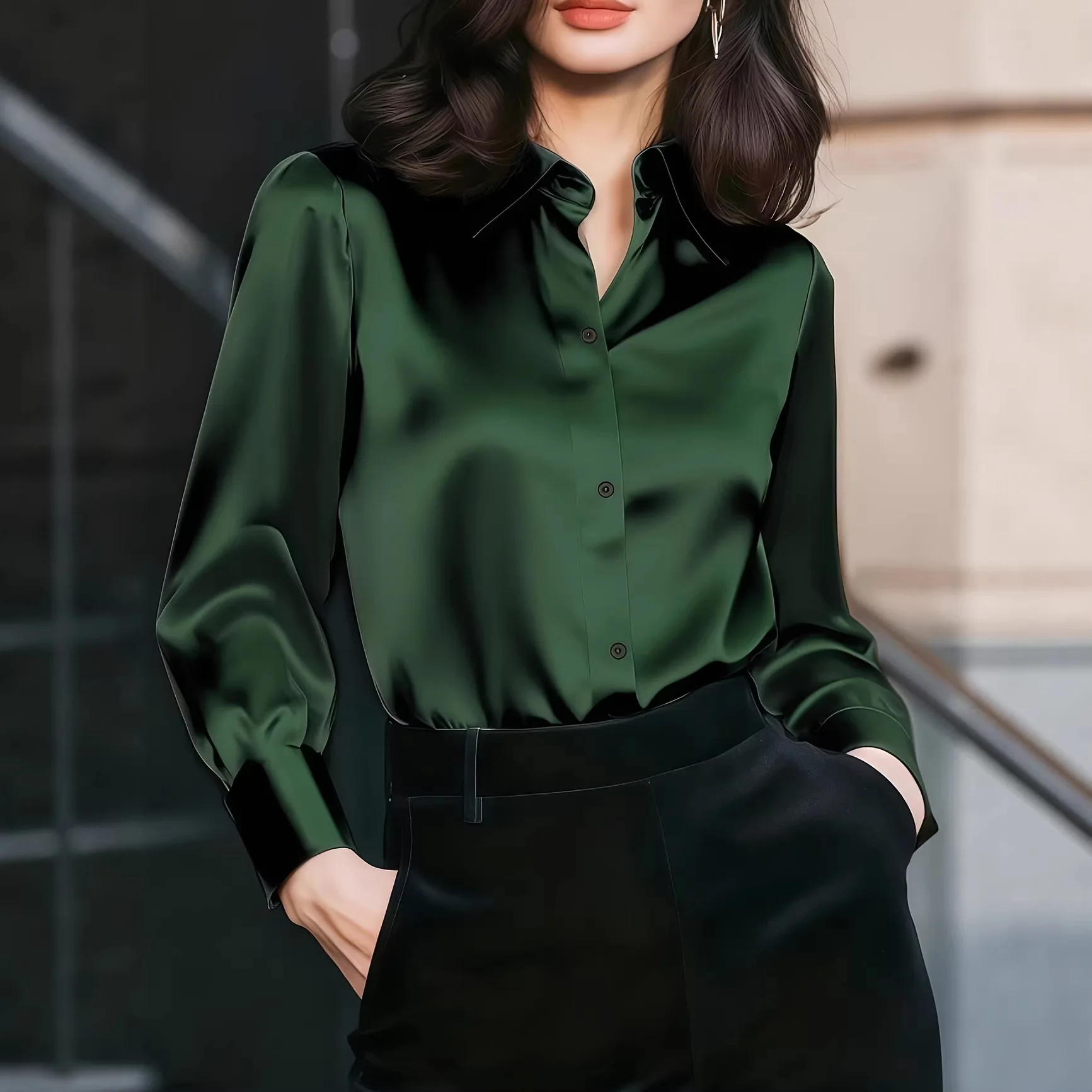 Women's shirt simple fashion business office long sleeves elegant temperament casual elegance high sense temperament elegant