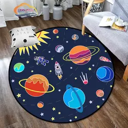 Ruimte Universum Vector Ufo En Vele Planeten In Melkweg Ronde Slaapkamer Vloer Mat Kosmos Zonnestelsel Patroon Decoratie Tapijten