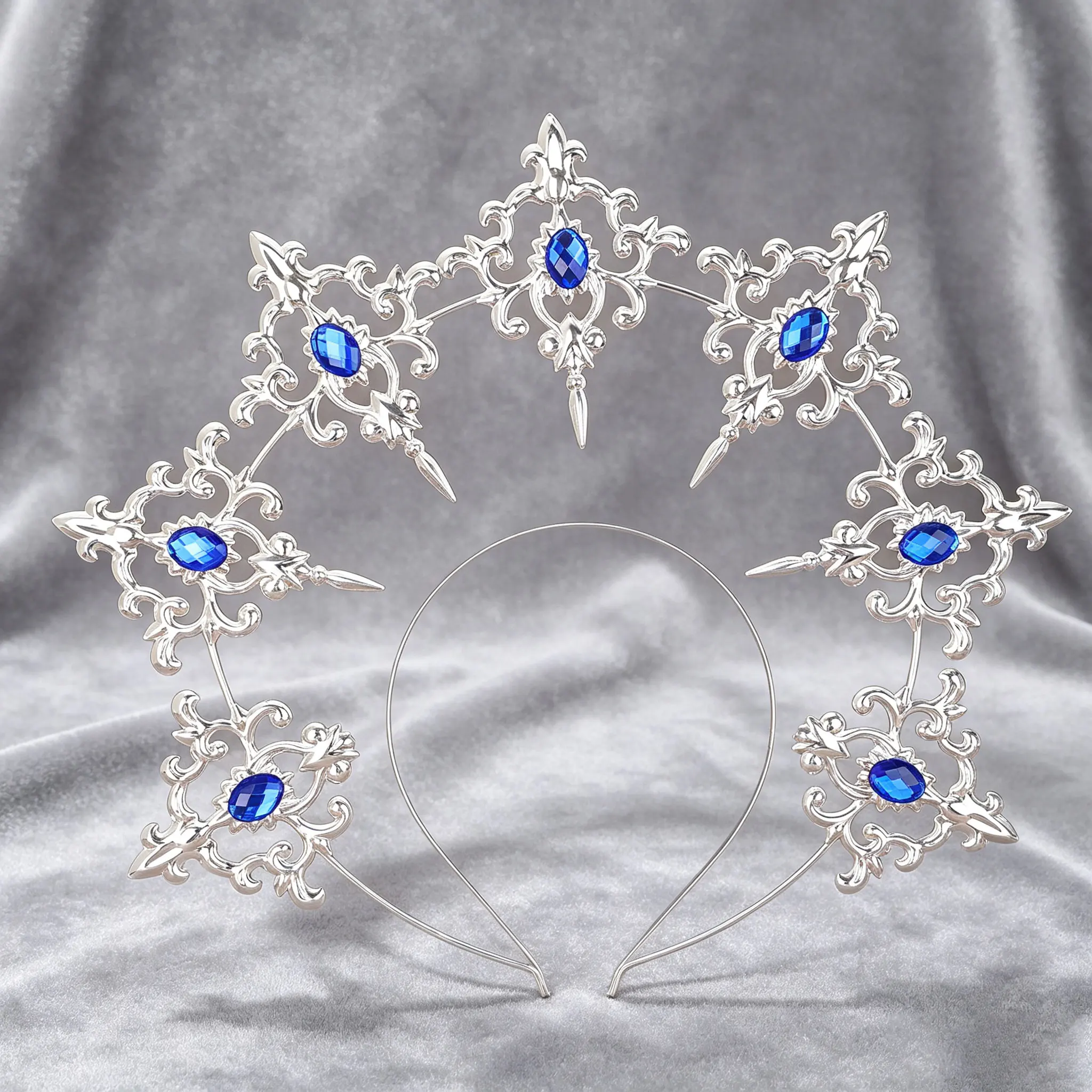 Gotische schwarze Kristall-Halo-Krone für Herren – Königlicher Kopfschmuck im Barock-Stil für Halloween-Cosplay – Detail 16