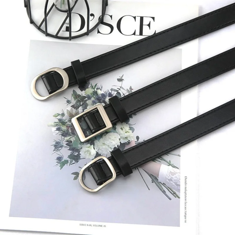 Stylis  Elegant Black Belt with No Holes No Drilling Required  Fashionable Women's Leather Belt with Pin Buckle for Jeans