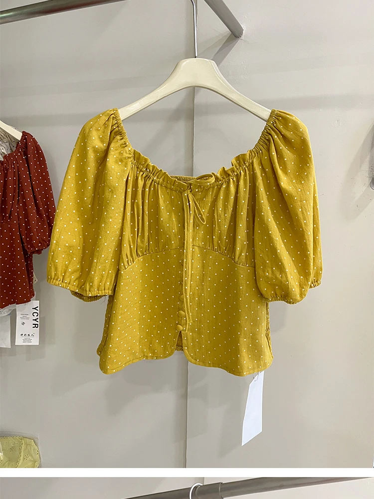 Doux à pois bulle Sve ort Sve irt femmes été nouveau Sle thé arôme Ele petite taille ort longueur haut