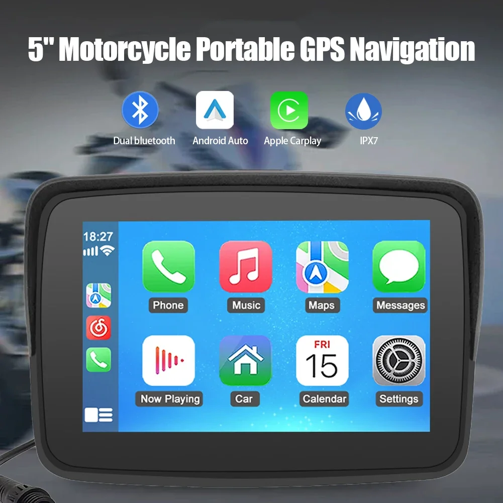 Écran LCD portable pour moto, moniteur étanche IPX7, Apple Carplay sans fil, Android Auto Moto, écran de lecture de voiture, GPS, 5 pouces