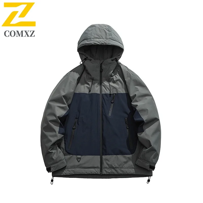 

COMXZ Men Down Jacket Splicing Hooded Outdoor Adventure Thickened Parka Fashion Solid Color Camping Cold Protection Winter Coat