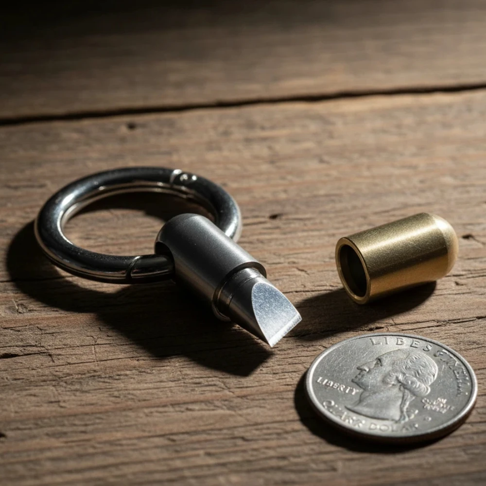 Mini faca cápsula chaveiro de bronze edc ferramenta de bolso pequena caixa cortador abridor de pacote expresso portátil gadget sobrevivência presente para homem
