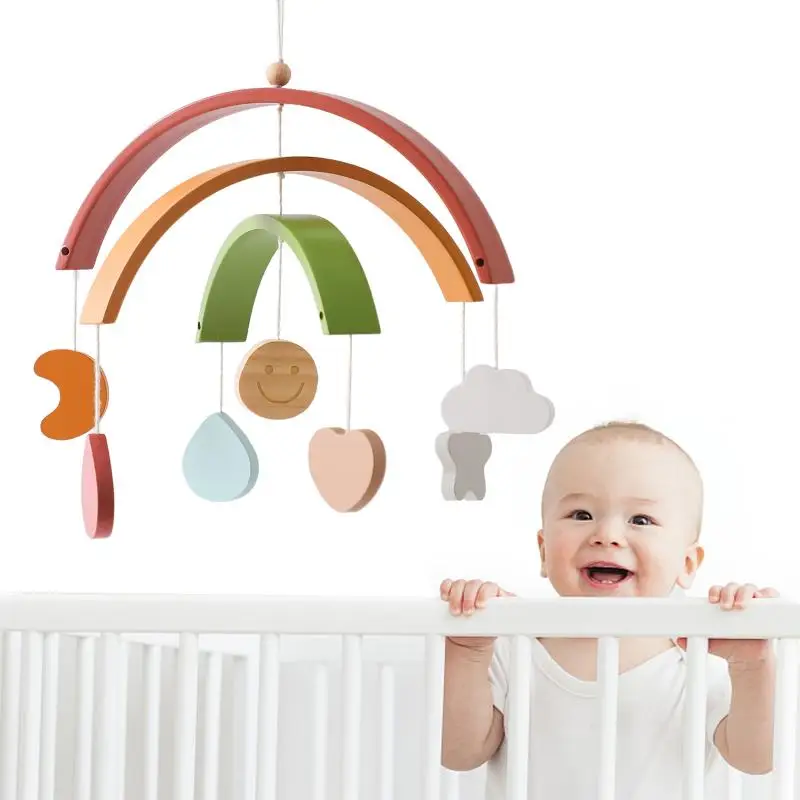 

Wooden Baby Rattles Rainbow Cloudy Star Moon Hanging Bed Bell Mobile Crib Early Education Montessori Toys for Newborn Gift