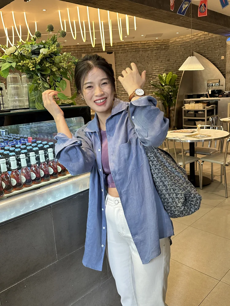 

Classic Loose Fit Long Sve Linen irt Women's Commute Slimming Top Collar Thin Sle Breathable Comfortable irt