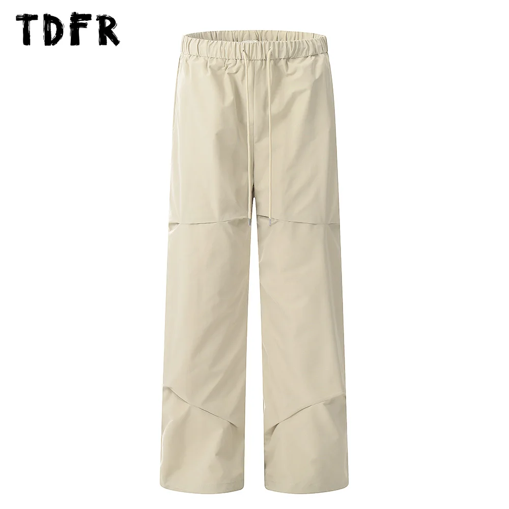 

Spliced Solid Color Cargo Pants Loose Mens Elastic Waist Safari Style Loose Wide Leg Trousers Men Joggers Pants