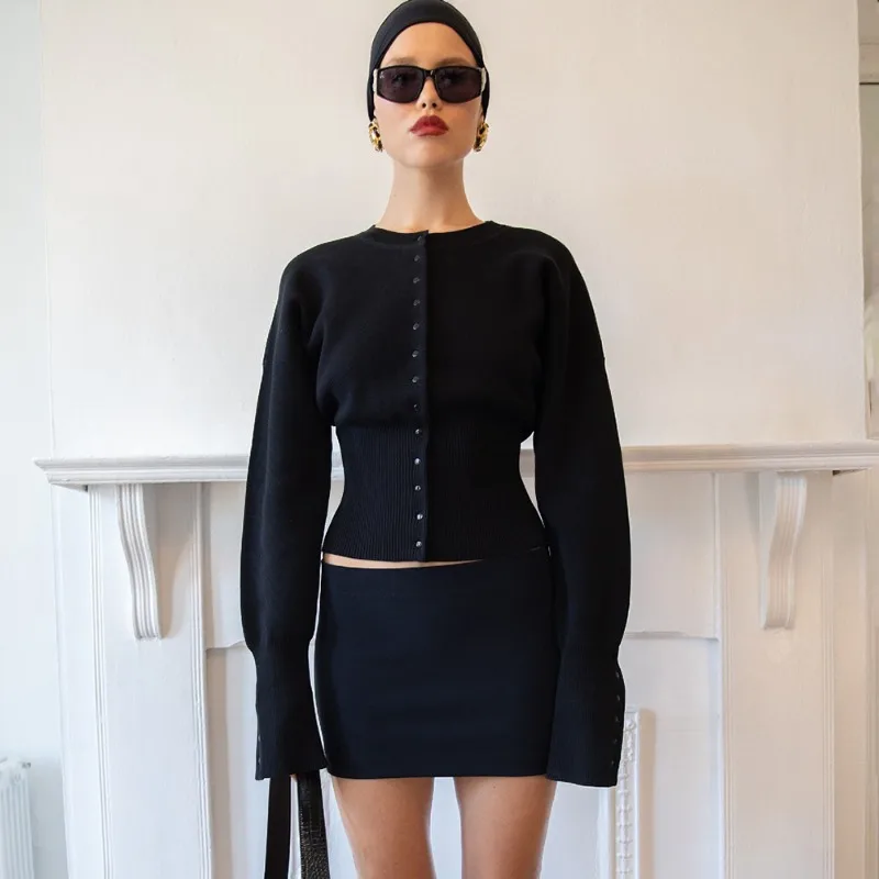 

Tuularose модный вязаный кардиган женский новый однотонный лоскутный вязаный низ на пуговицах рубашка с высокой талией пригородный женский свитер