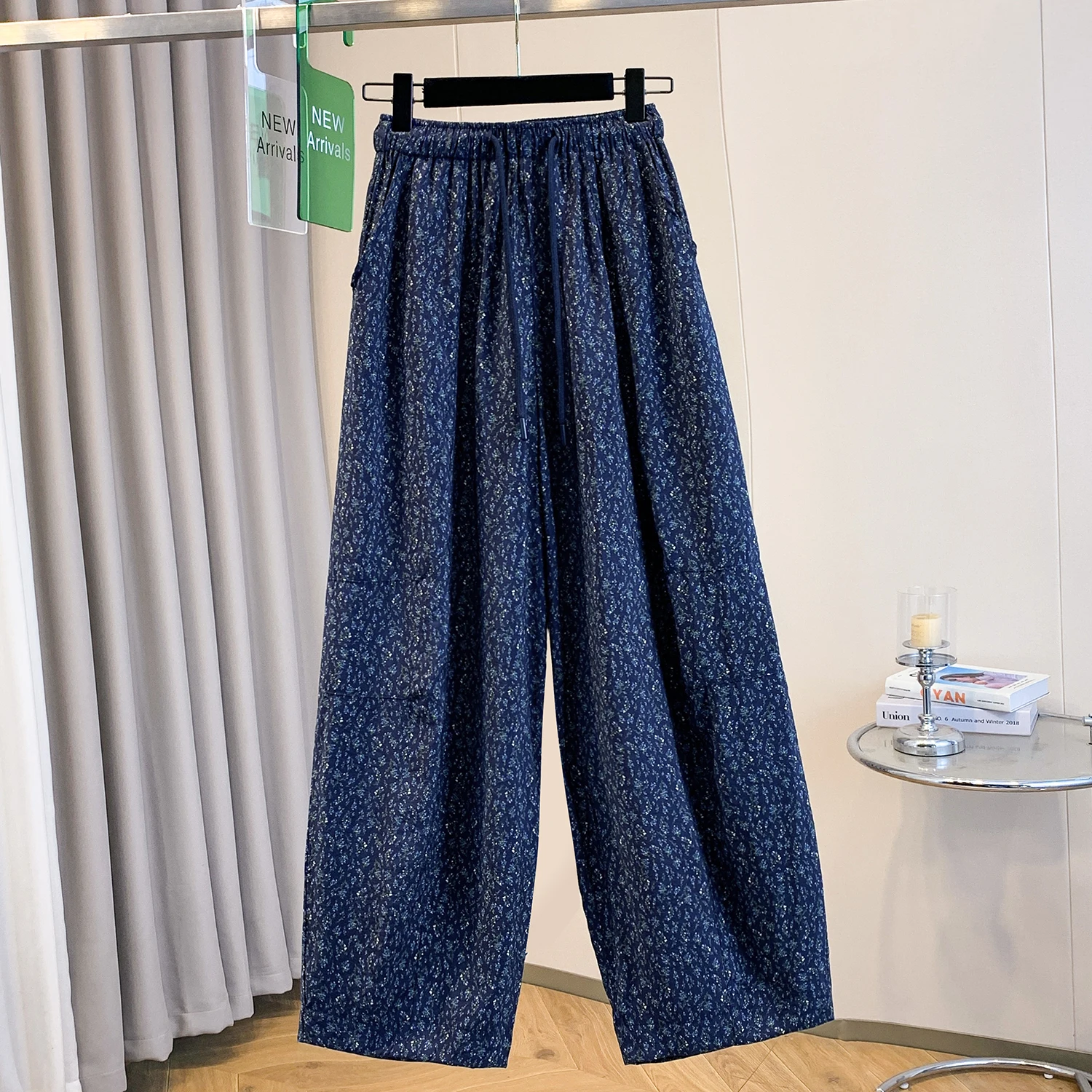 

Женские повседневные брюки-харлан с высокой талией и широкими штанинами, с цветочным принтом, больших размеров, прямого кроя, летние, новый стиль, универсальные, свободного кроя