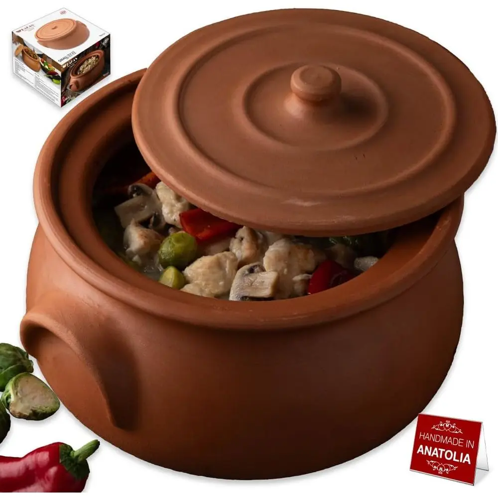

Suphan Handmade 7.6-Quart Large Clay Cooking Pot with Lid, Natural Unglazed Cookware, Terracotta Cazuela, Casserole Dish, Rice C