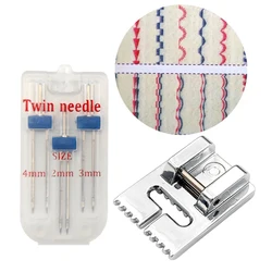 3Pcs/Set Double Needles Size 2/3/4mm And Wrinkled 9 Grooves Sewing Presser Foot Multifuctional Sewing Machine Accessories