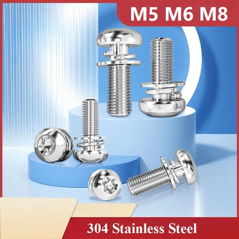 304 Stainless Steel Round Head Internal Plum Blossom Three Combination Screws Optional Hardware Screws M5 M6 M8