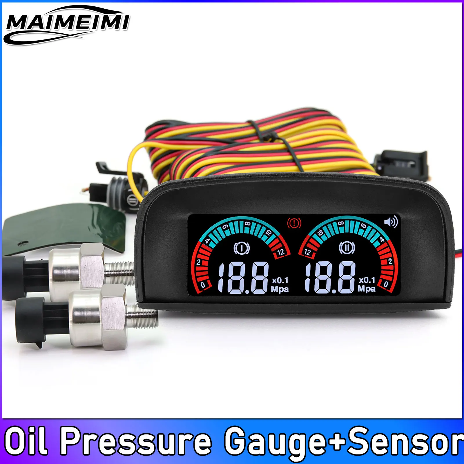 

Oil Pressure Gauge with Alarm 0.4 Mpa Car Digital Meter LED Display 9-35V Vehicle with 1/8NPT Sensor Alarm Function Oil Pressure