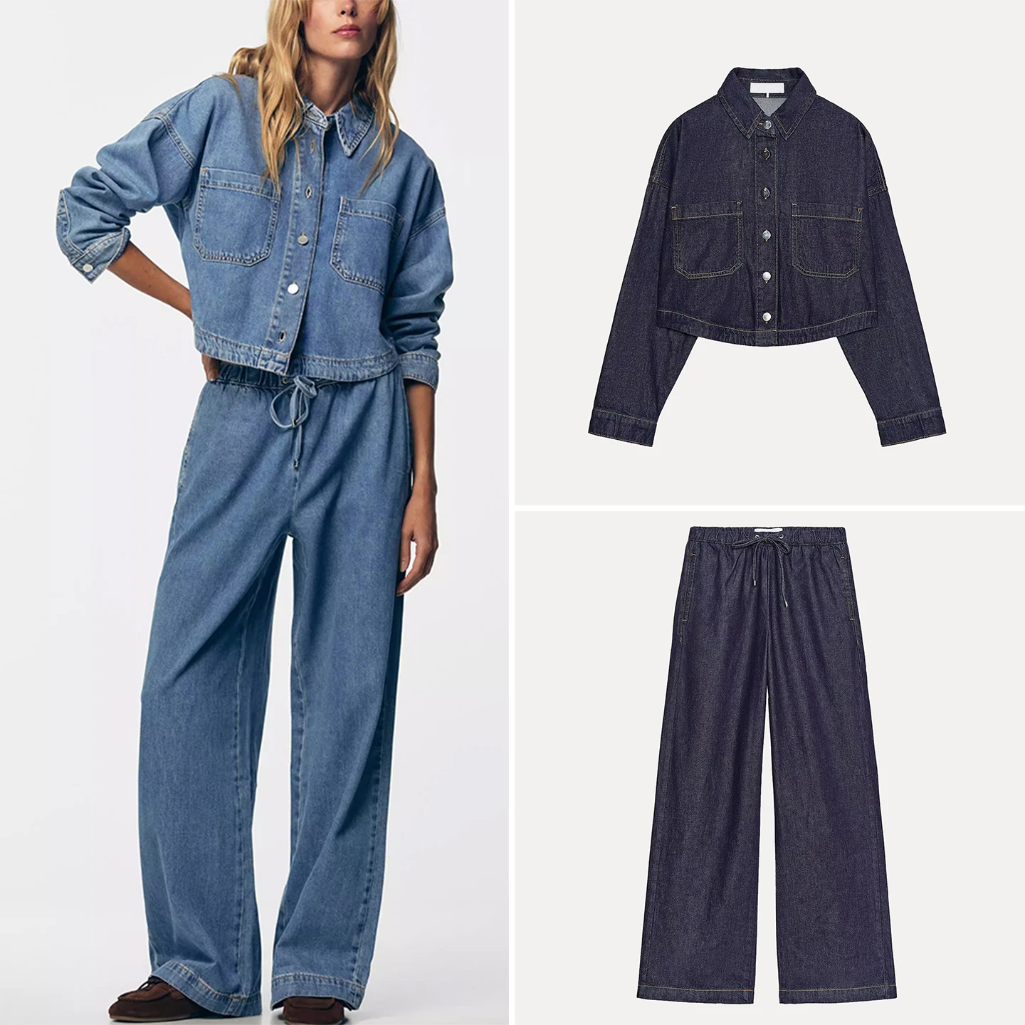 

Z Women's Denim irt Wide Leg Running Pants Faion Set 2025 New Arrival Comfortable Casual Outfit for Adults