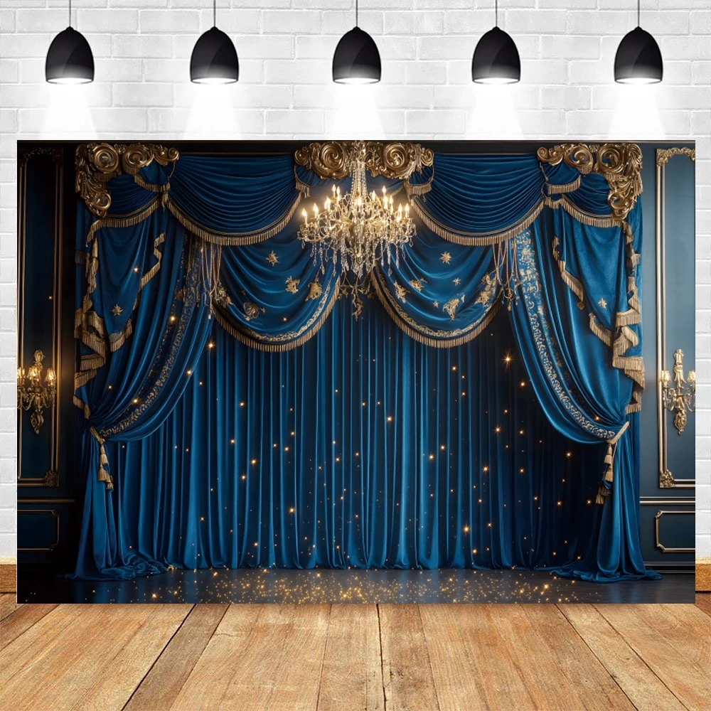 Vintage Blue Palace Backdrop For Photography Boy Baby Shower Birthday Party Background Artistic Portrait Photo Shoot Props