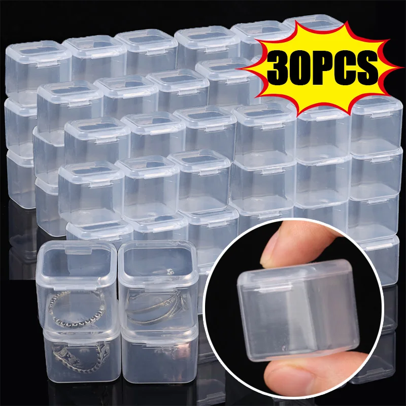 5-30Pcs Mini DIY beads Storage Box Cube Clear Jewelry Container Case Square Plastic Button Nail Art Packaging Portable Organizer