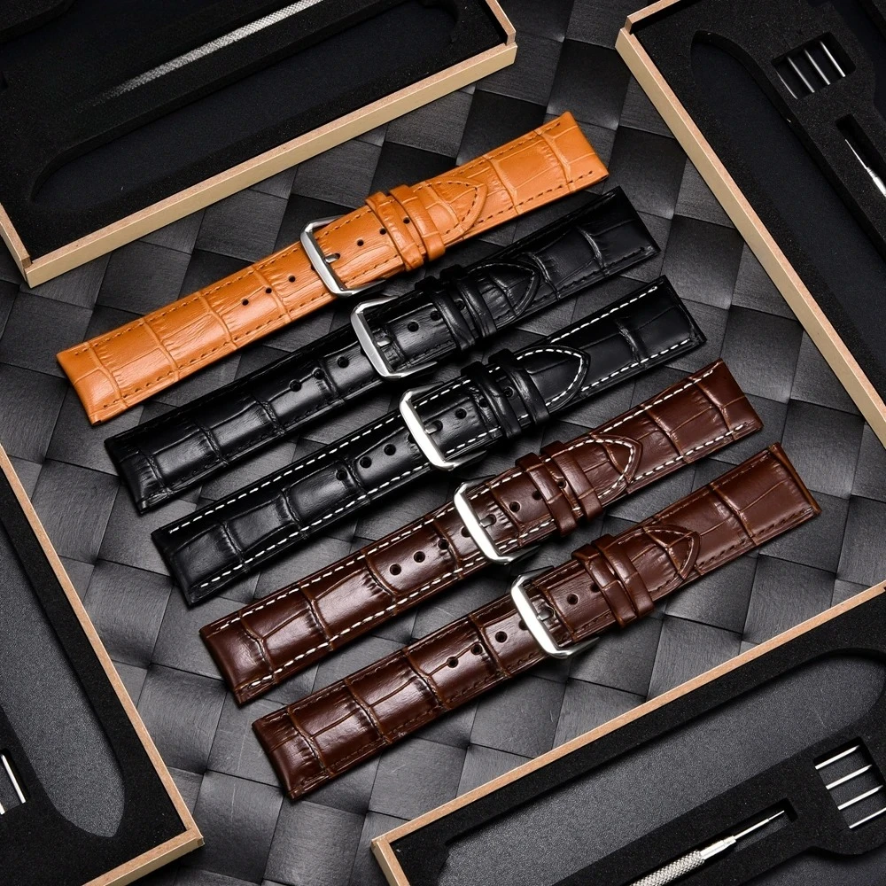 الخيزران الحبوب جلد طبيعي حزام الساعات 18 مللي متر 20 مللي متر 22 مللي متر 24 مللي متر الرجال النساء الأعمال جلد العجل حزام ساعة اليد مع صندوق هدية