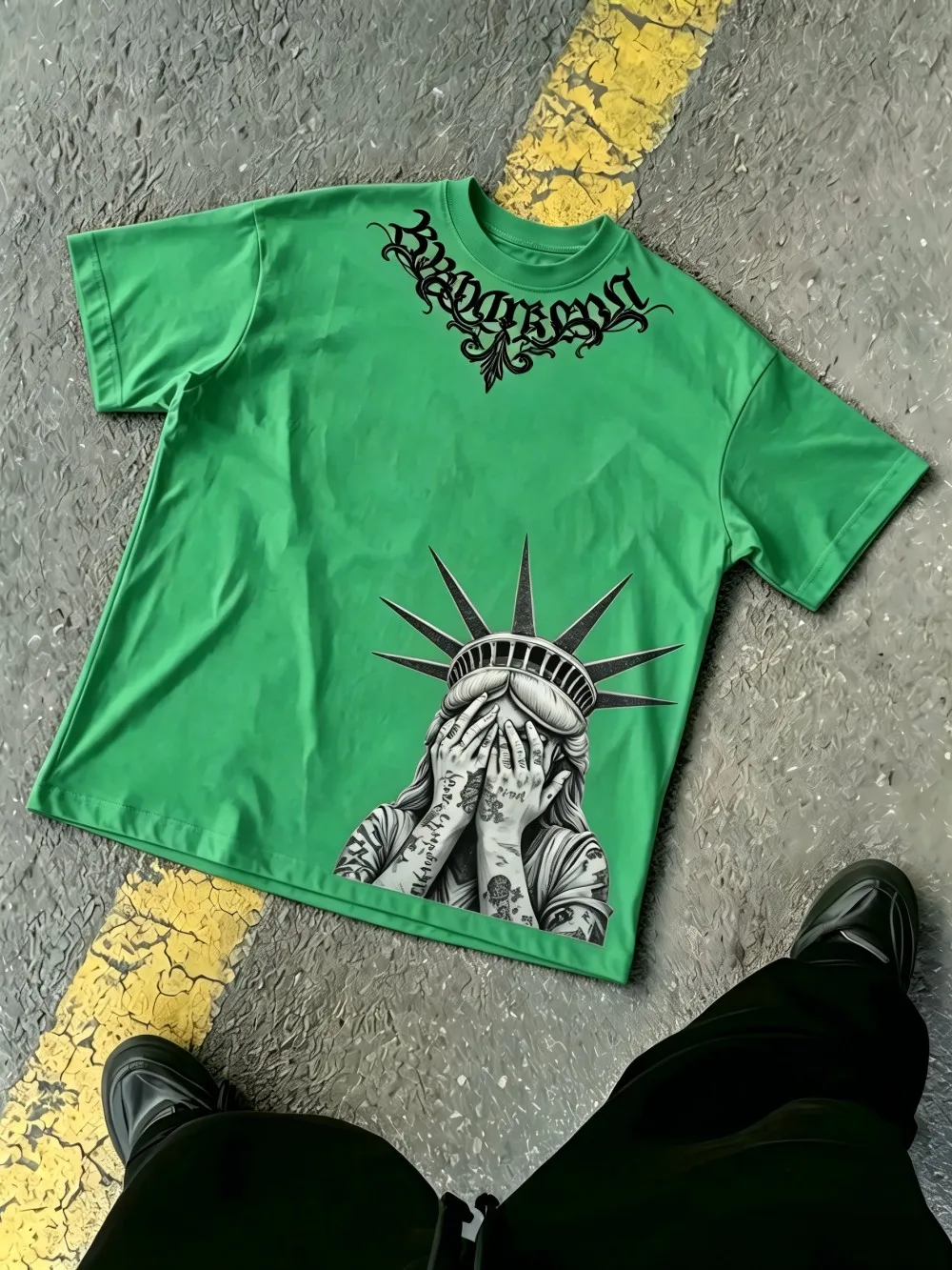New American Men's Summer Gothic Statue of Liberty Printed Comfortable and Breathable Round Neck T-shirt Outdoor Street Top
