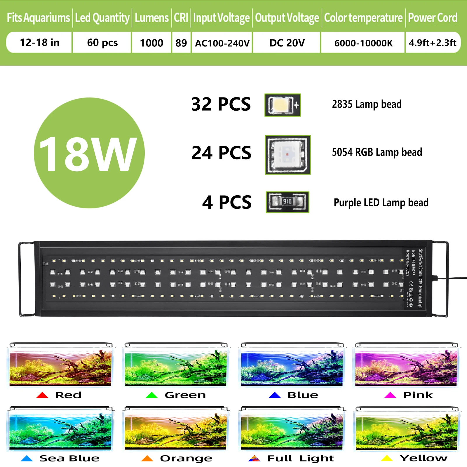30-60 cm Aquarium Volledig spectrum met afstandsbediening LED-licht Aquarium DIY Kleurhelderheid Weermodus Plantengroeilicht IP68