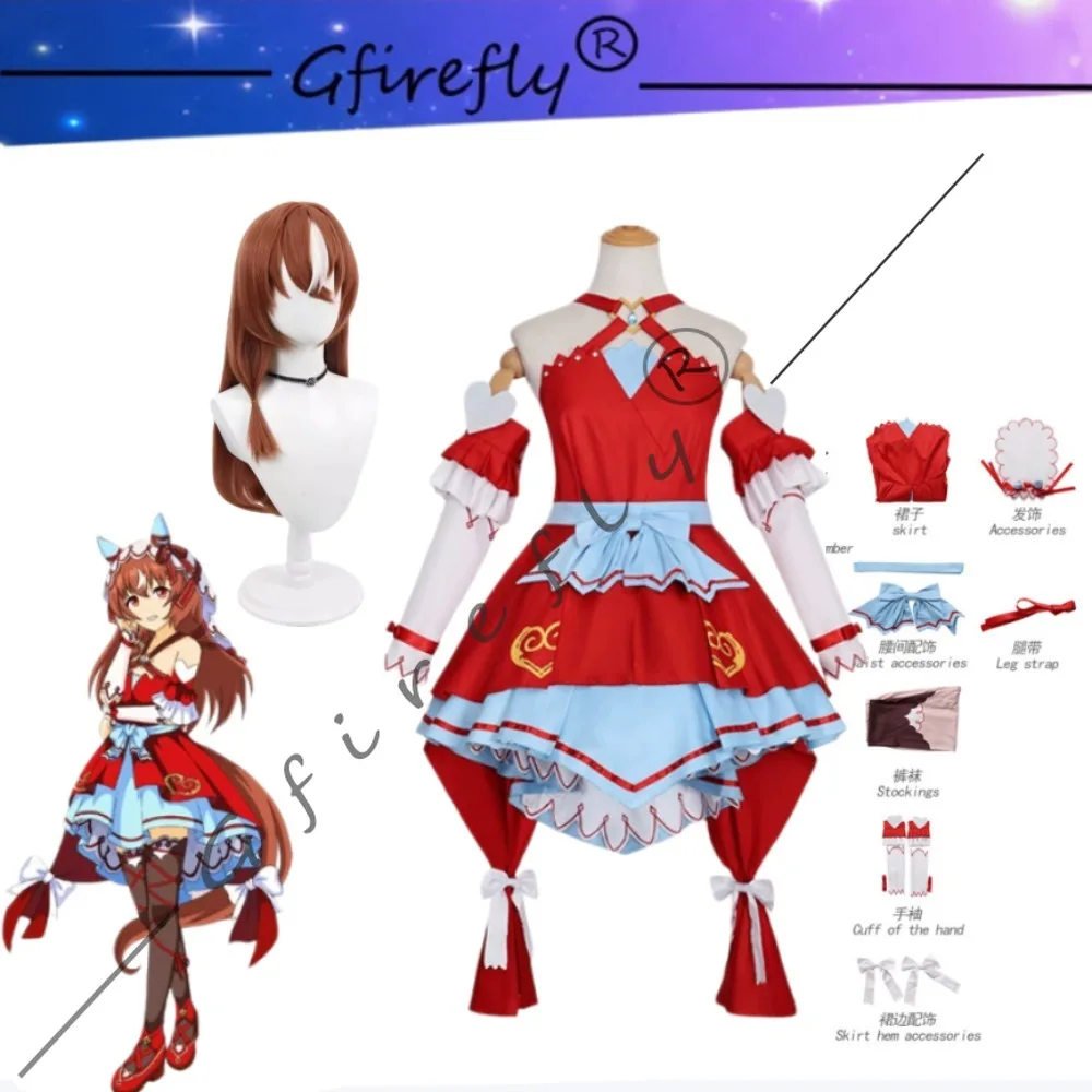 

Uma Musume Pretty Derby Still in Love Cosplay Costume Cute Red Dress Wig Accessories Full Set Women Anime Game Halloween Outfit