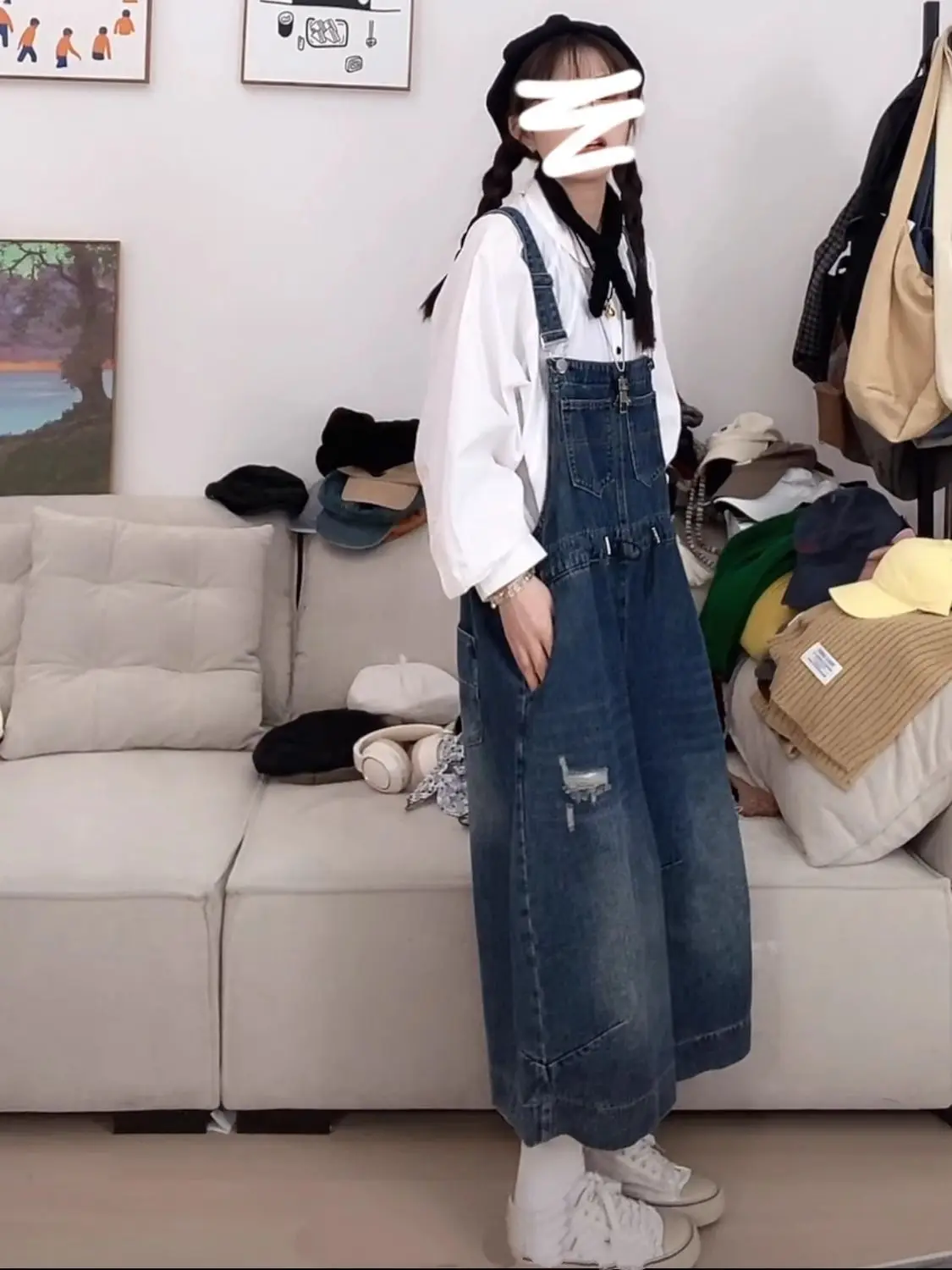 

Комбинезоны для женщин 2025 года, совместные функциональные, сладкие розовые комбинезоны с воротником-халтер, мешковатые, универсальные, коричневые, рваные, разноцветные