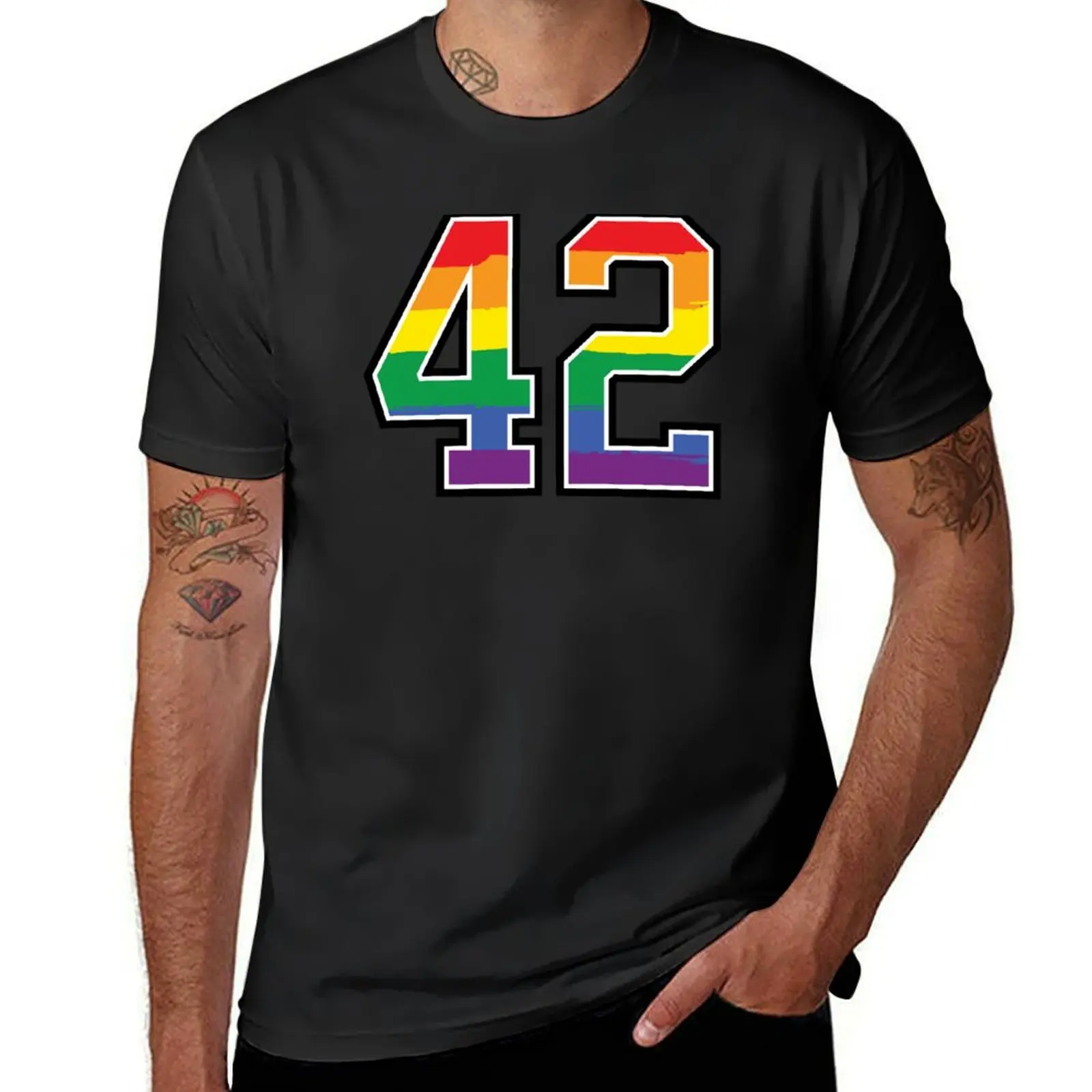 

Number 42 Rainbow LGBT pride forty two T-Shirt customs summer tops tees Men's t-shirt